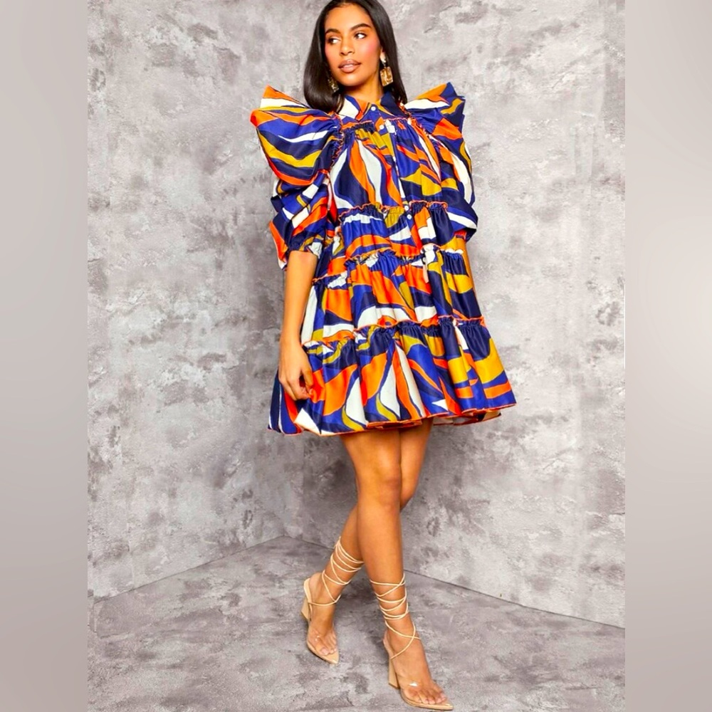 SHEIN X Katalyst Kouture Allover Print Ruffle Hem Dress